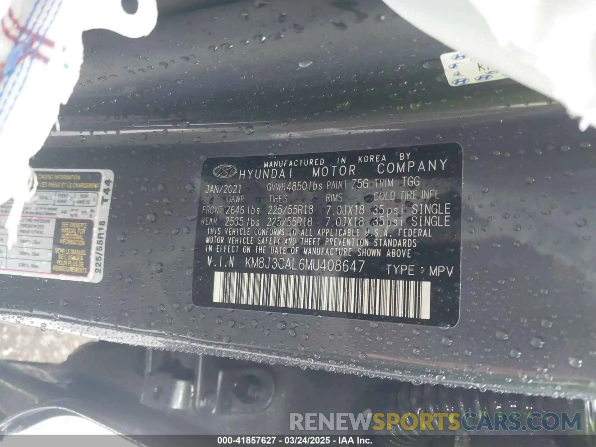 9 Photograph of a damaged car KM8J3CAL6MU408647 HYUNDAI TUCSON 2021