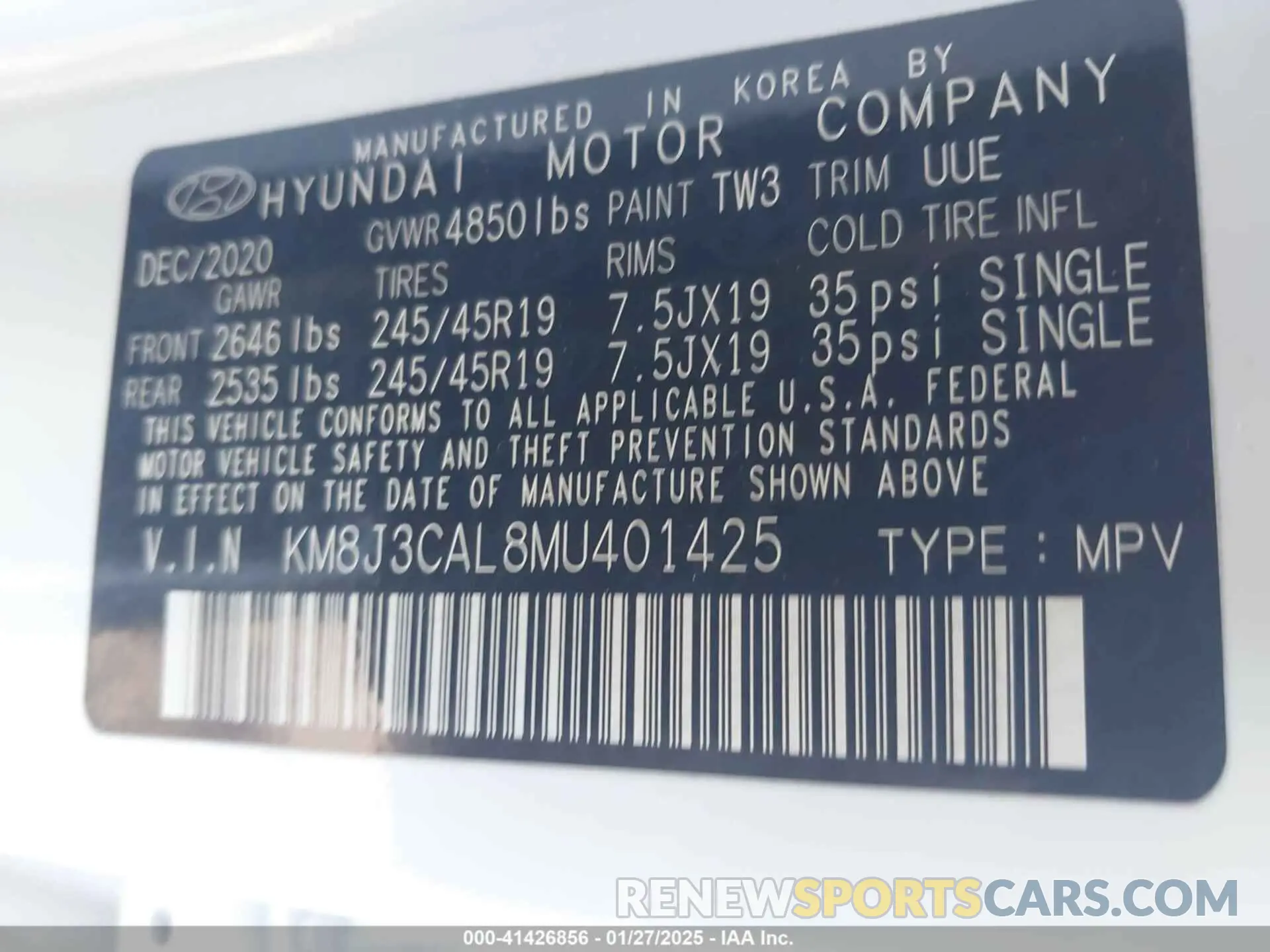9 Photograph of a damaged car KM8J3CAL8MU401425 HYUNDAI TUCSON 2021