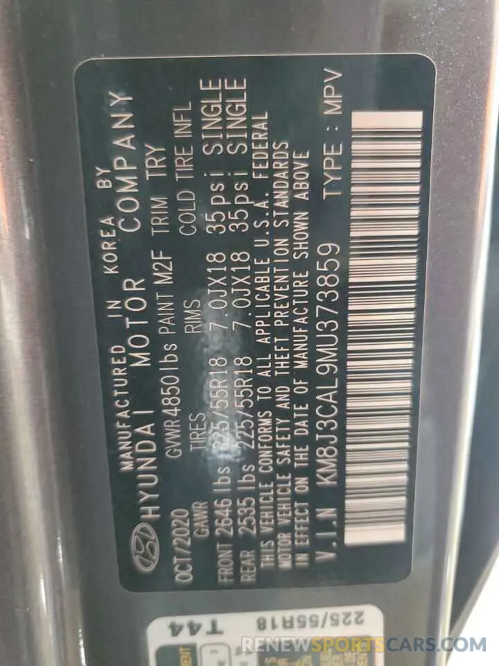 14 Photograph of a damaged car KM8J3CAL9MU373859 HYUNDAI TUCSON 2021