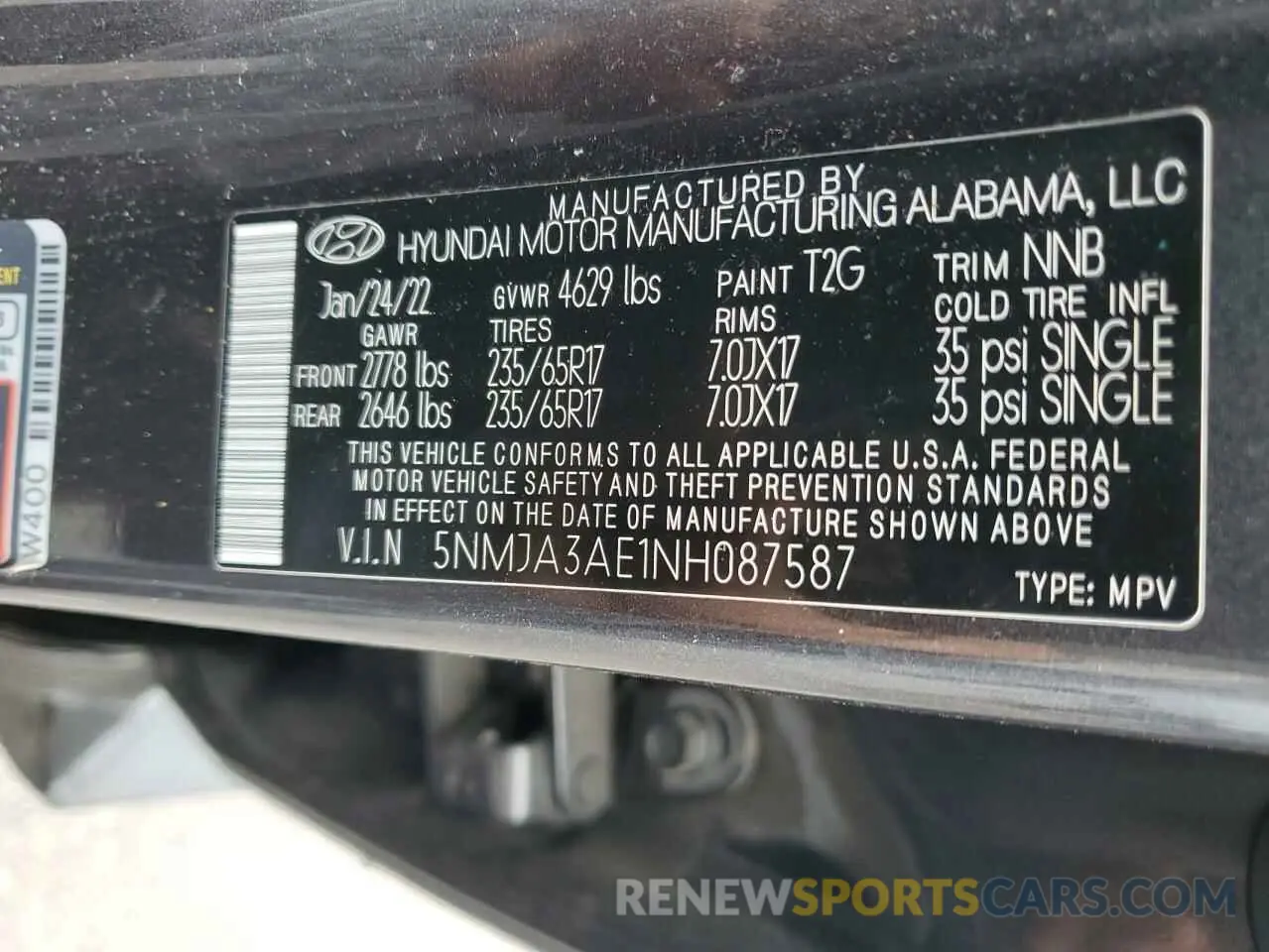 14 Photograph of a damaged car 5NMJA3AE1NH087587 HYUNDAI TUCSON 2022