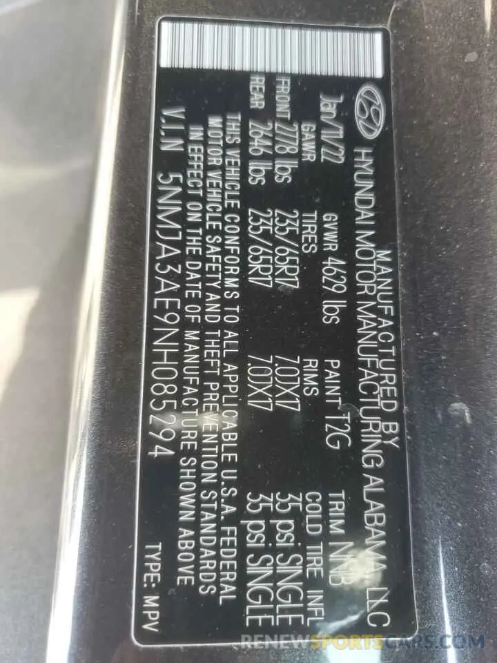 14 Photograph of a damaged car 5NMJA3AE9NH085294 HYUNDAI TUCSON 2022