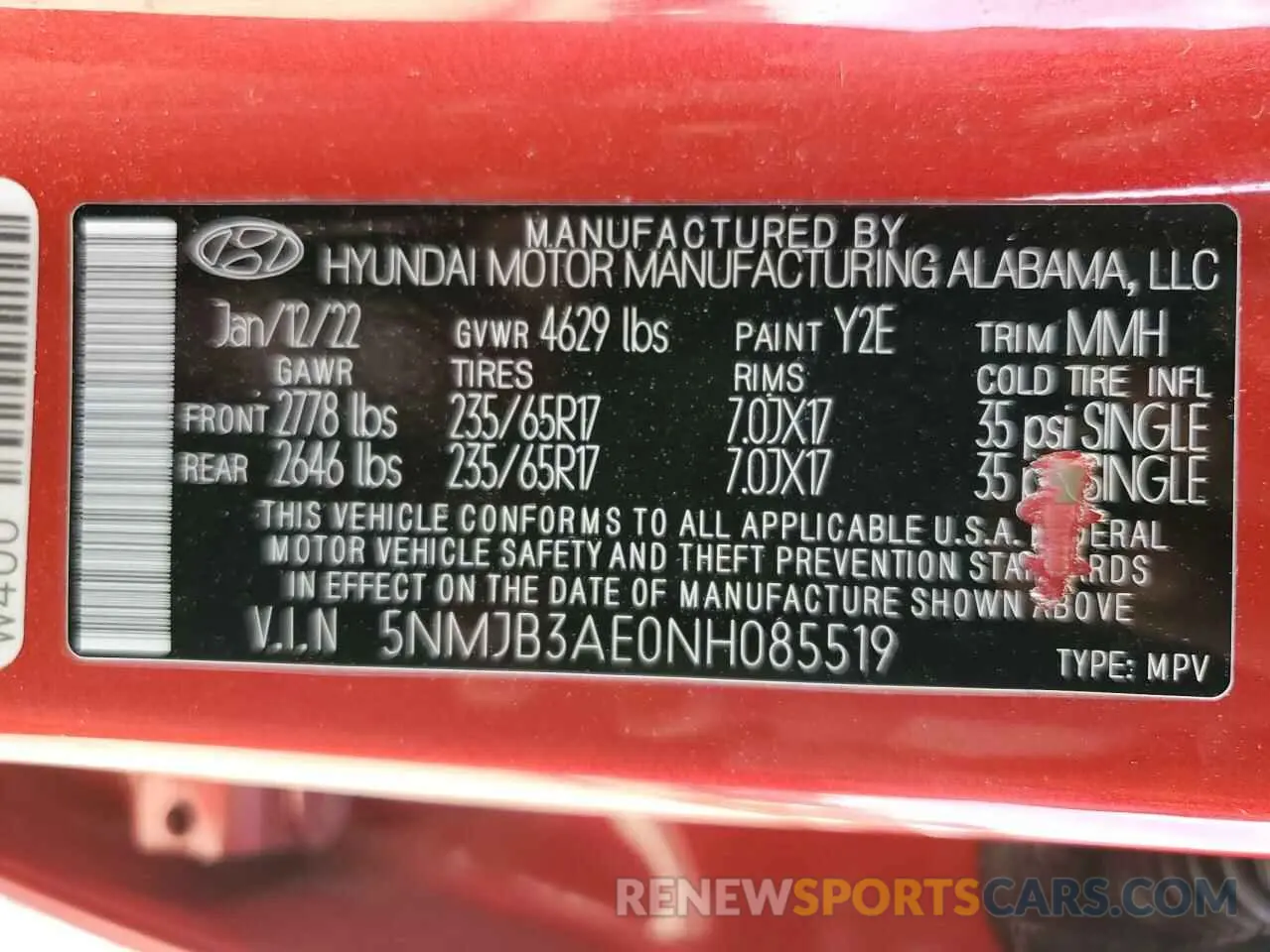 13 Photograph of a damaged car 5NMJB3AE0NH085519 HYUNDAI TUCSON 2022