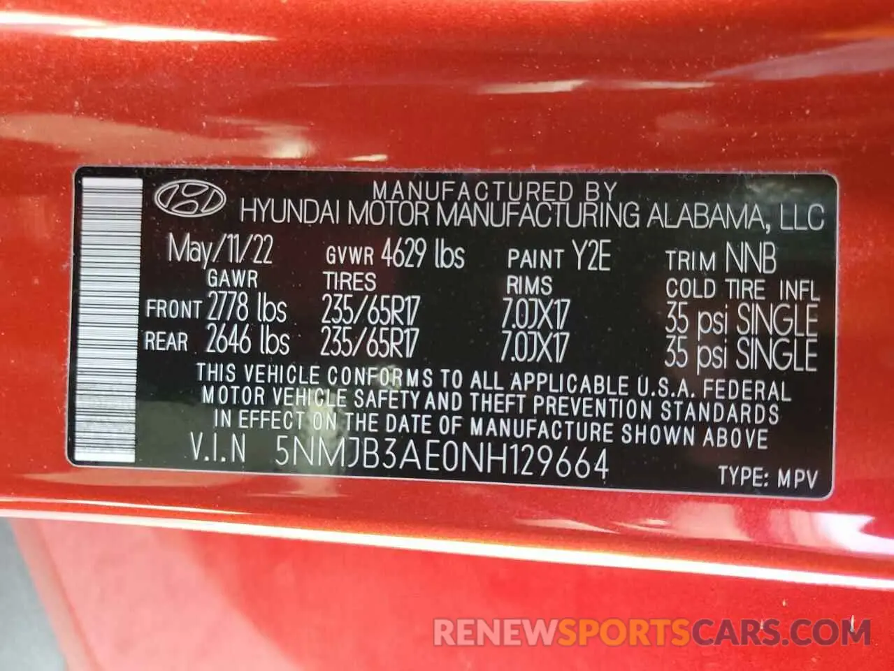 14 Photograph of a damaged car 5NMJB3AE0NH129664 HYUNDAI TUCSON 2022