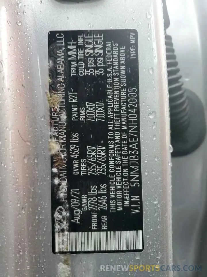 13 Photograph of a damaged car 5NMJB3AE7NH042005 HYUNDAI TUCSON 2022