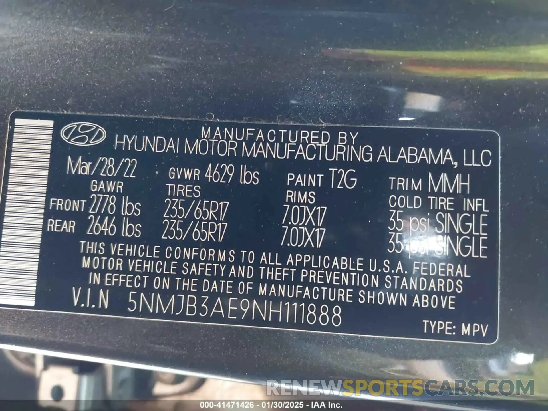 9 Photograph of a damaged car 5NMJB3AE9NH111888 HYUNDAI TUCSON 2022