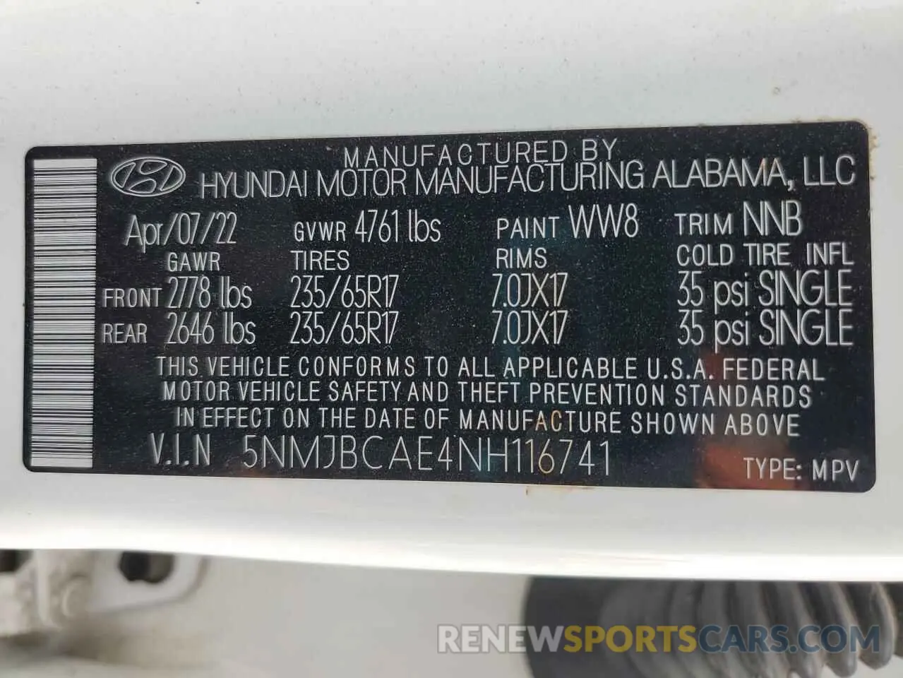 12 Photograph of a damaged car 5NMJBCAE4NH116741 HYUNDAI TUCSON 2022