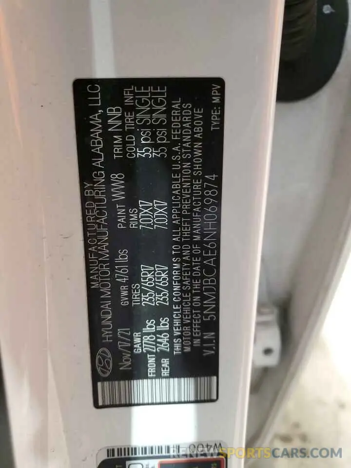 13 Photograph of a damaged car 5NMJBCAE6NH069874 HYUNDAI TUCSON 2022