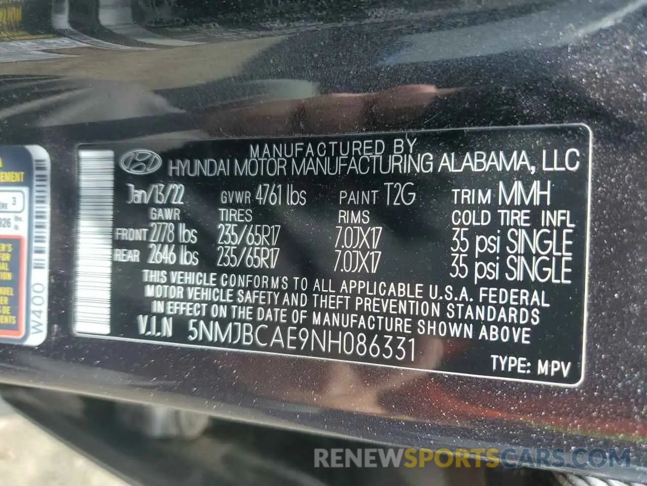 14 Photograph of a damaged car 5NMJBCAE9NH086331 HYUNDAI TUCSON 2022