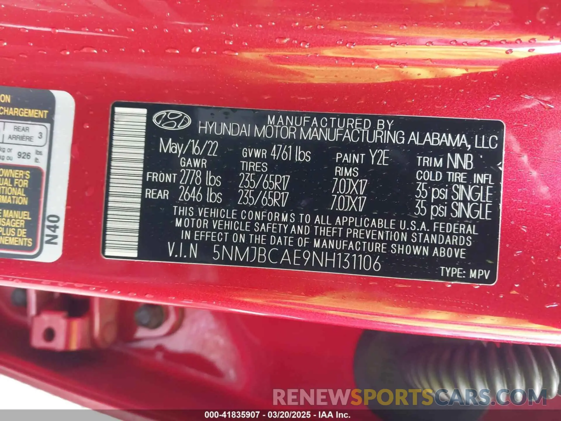 9 Photograph of a damaged car 5NMJBCAE9NH131106 HYUNDAI TUCSON 2022
