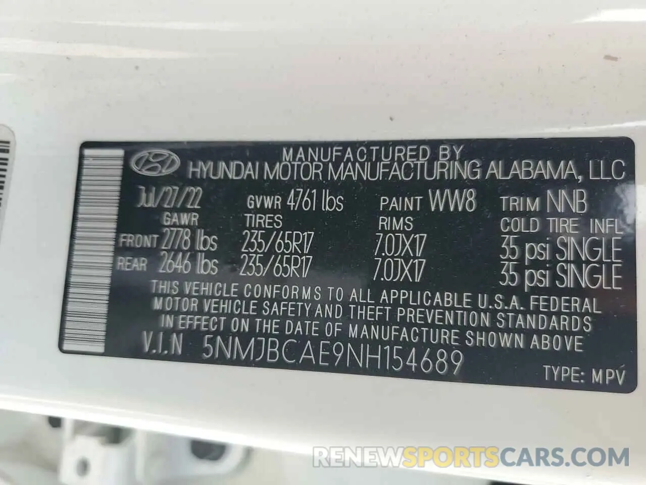 14 Photograph of a damaged car 5NMJBCAE9NH154689 HYUNDAI TUCSON 2022