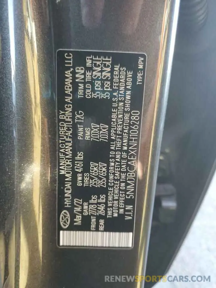 13 Photograph of a damaged car 5NMJBCAEXNH106280 HYUNDAI TUCSON 2022