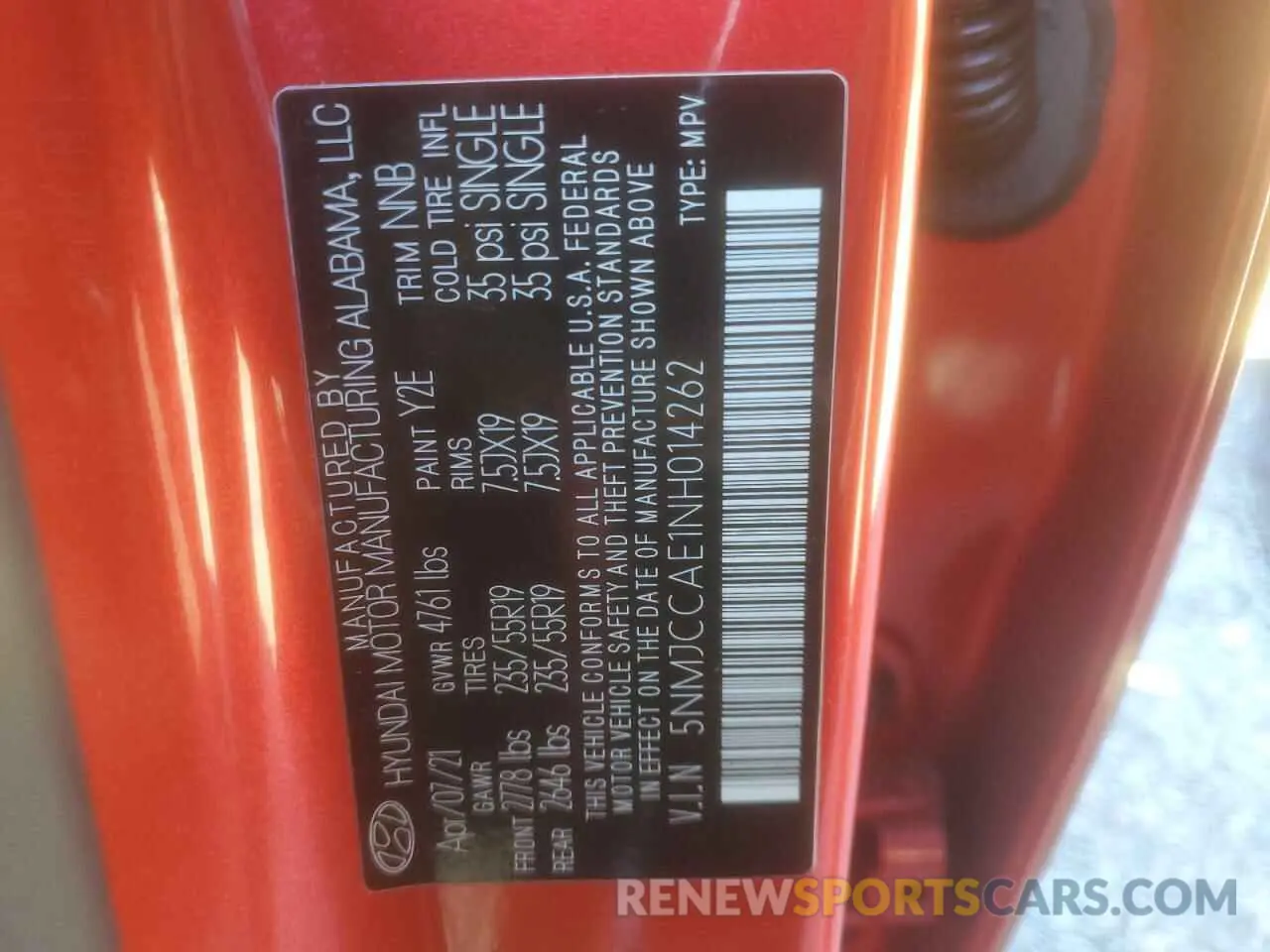 12 Photograph of a damaged car 5NMJCCAE1NH014262 HYUNDAI TUCSON 2022
