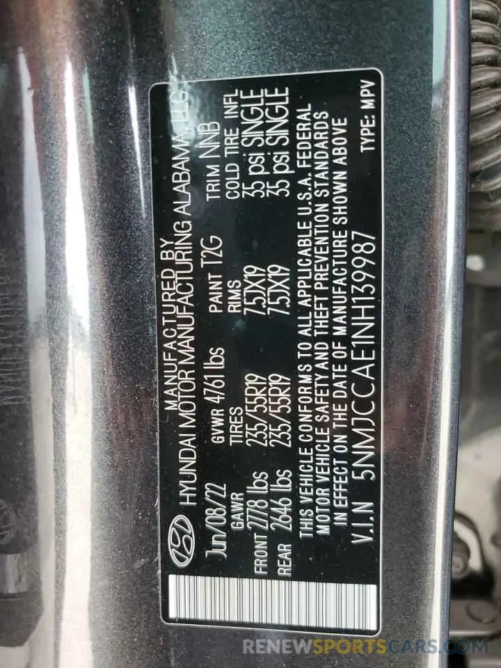 13 Photograph of a damaged car 5NMJCCAE1NH139987 HYUNDAI TUCSON 2022