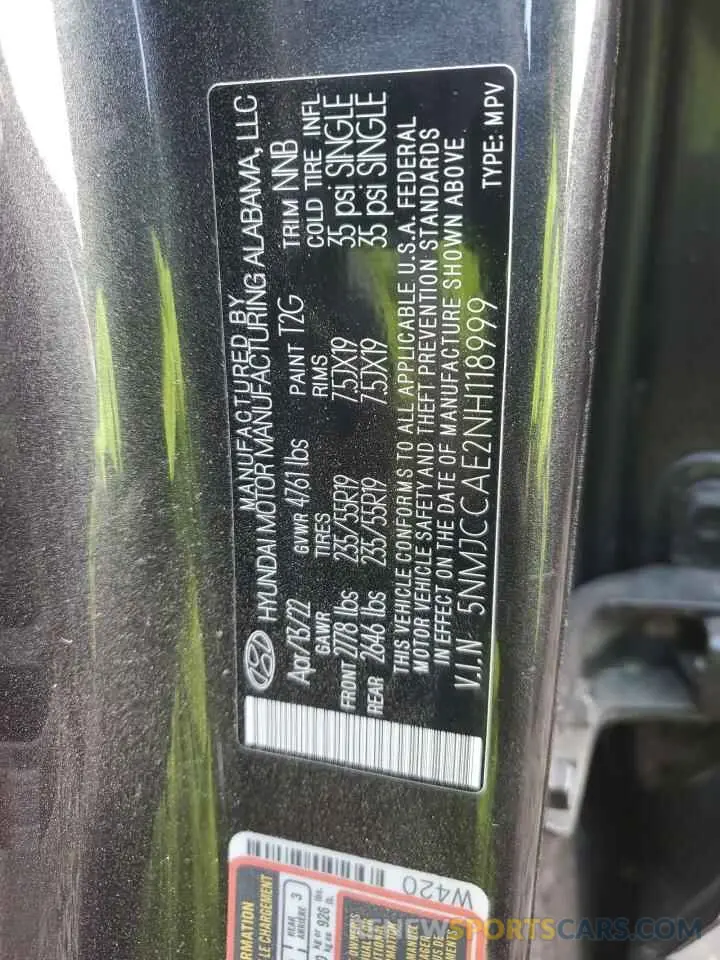 14 Photograph of a damaged car 5NMJCCAE2NH118999 HYUNDAI TUCSON 2022