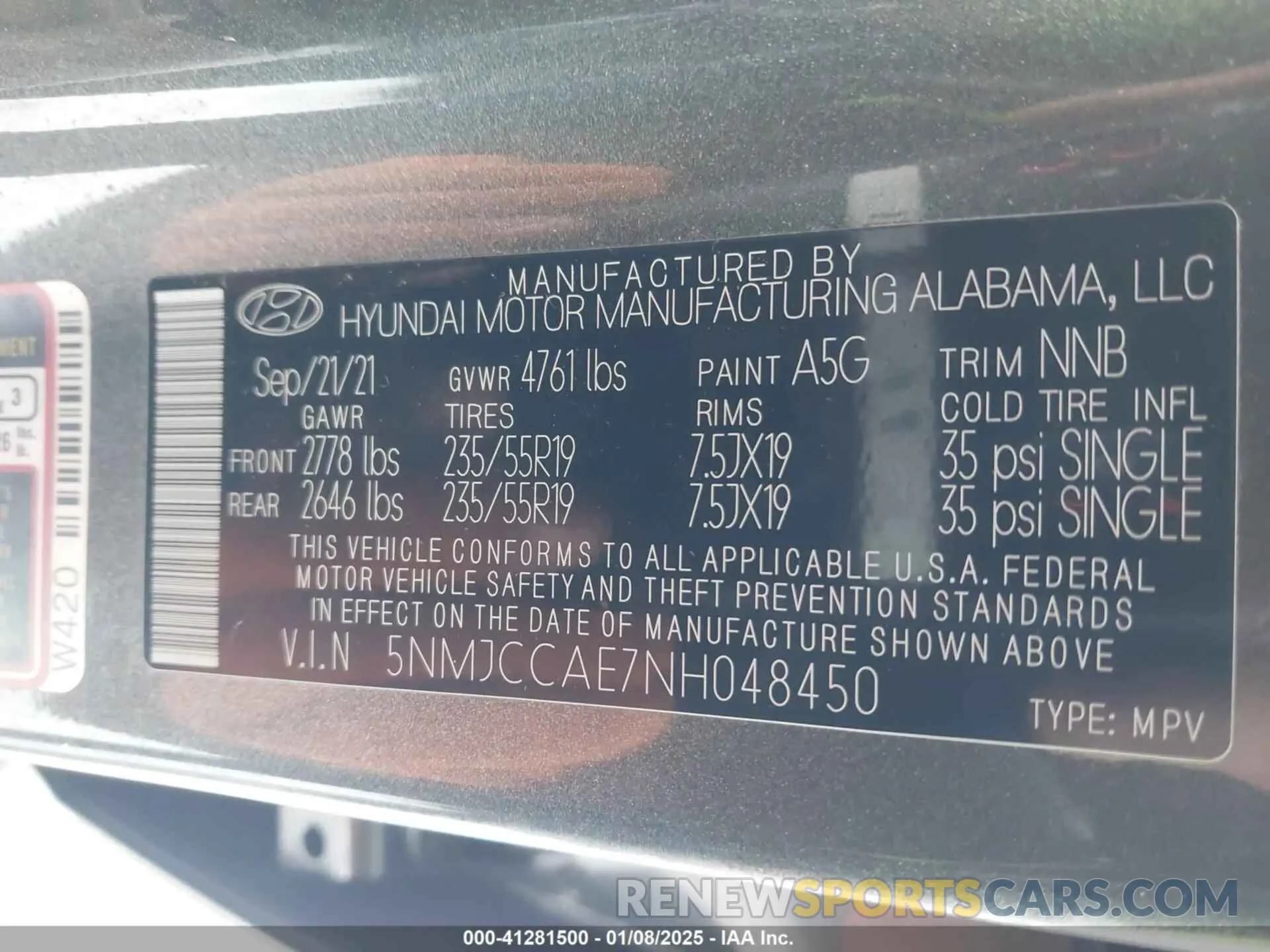 9 Photograph of a damaged car 5NMJCCAE7NH048450 HYUNDAI TUCSON 2022