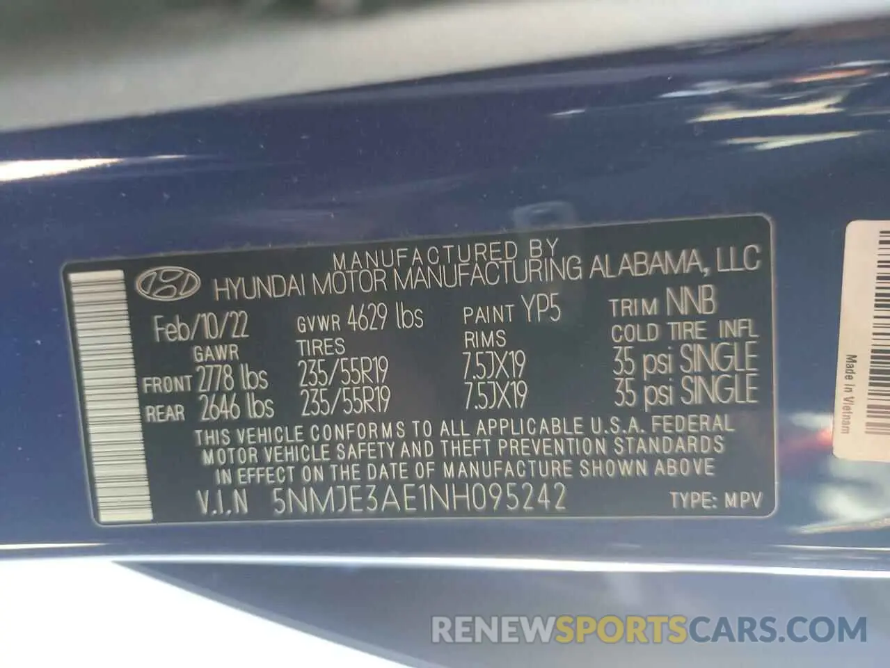 13 Photograph of a damaged car 5NMJE3AE1NH095242 HYUNDAI TUCSON 2022