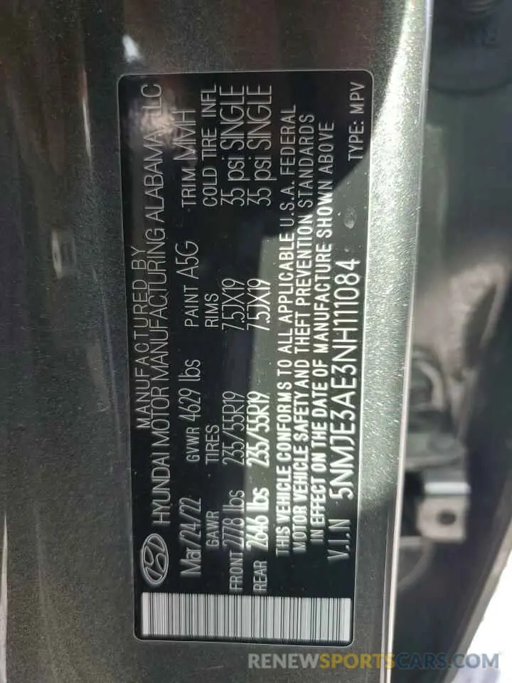 14 Photograph of a damaged car 5NMJE3AE3NH111084 HYUNDAI TUCSON 2022