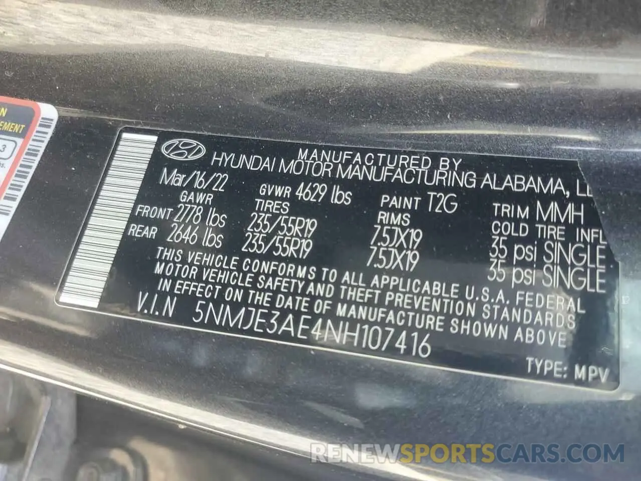 13 Photograph of a damaged car 5NMJE3AE4NH107416 HYUNDAI TUCSON 2022