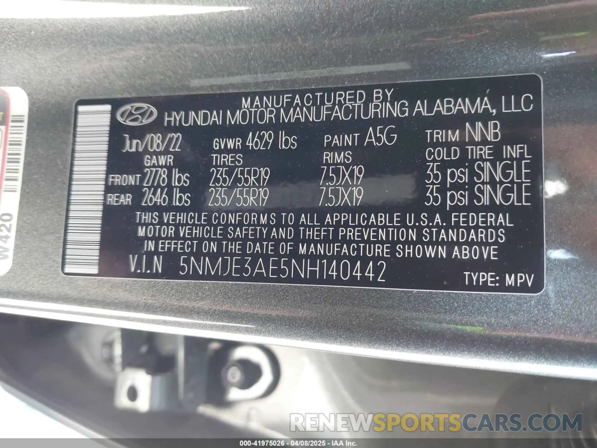 9 Photograph of a damaged car 5NMJE3AE5NH140442 HYUNDAI TUCSON 2022