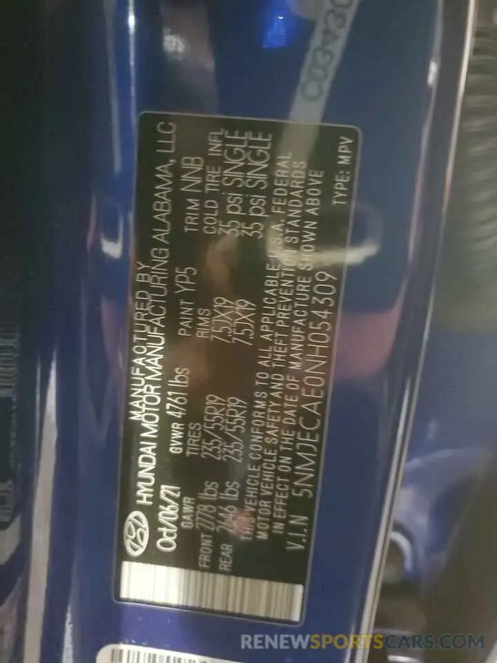13 Photograph of a damaged car 5NMJECAE0NH054309 HYUNDAI TUCSON 2022