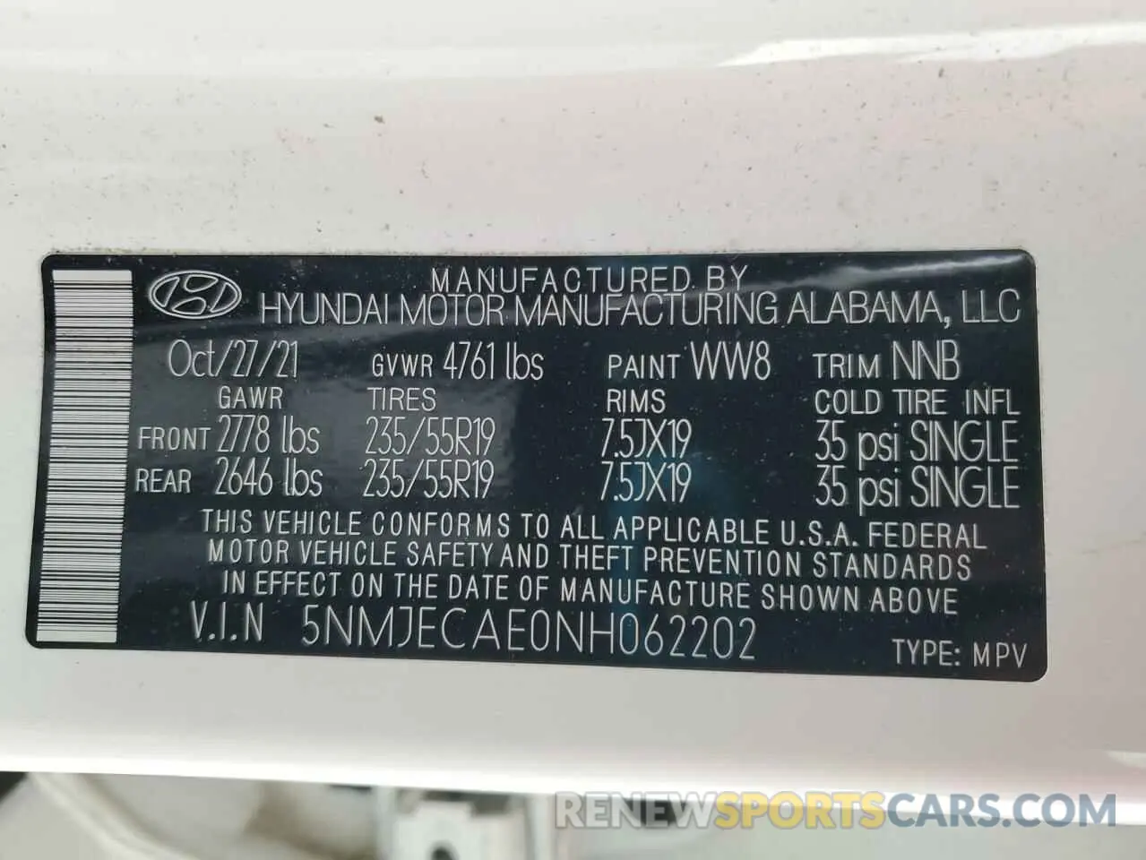 12 Photograph of a damaged car 5NMJECAE0NH062202 HYUNDAI TUCSON 2022
