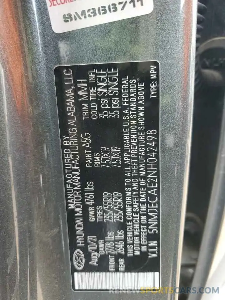 13 Photograph of a damaged car 5NMJECAE2NH042498 HYUNDAI TUCSON 2022