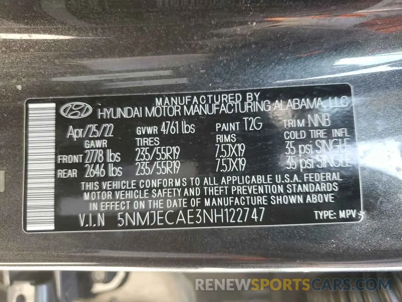 13 Photograph of a damaged car 5NMJECAE3NH122747 HYUNDAI TUCSON 2022