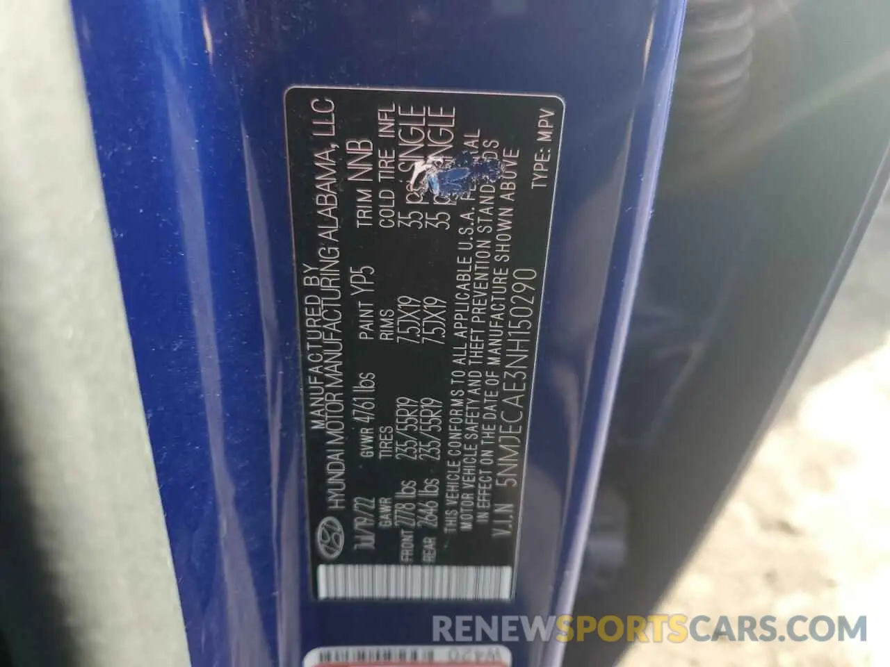 15 Photograph of a damaged car 5NMJECAE3NH150290 HYUNDAI TUCSON 2022