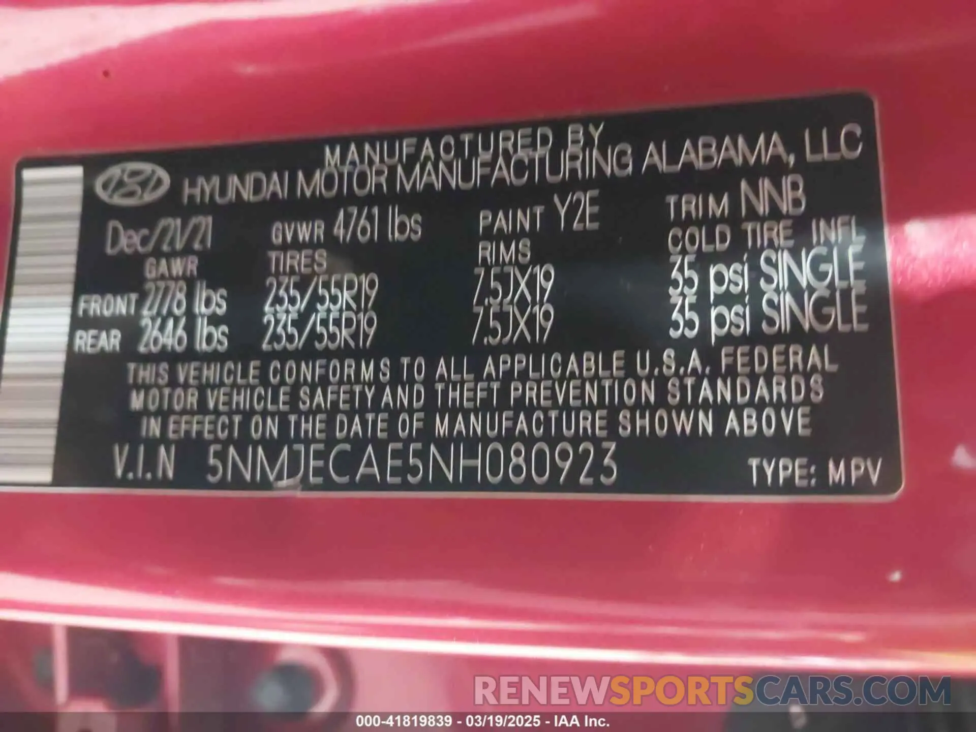 9 Photograph of a damaged car 5NMJECAE5NH080923 HYUNDAI TUCSON 2022