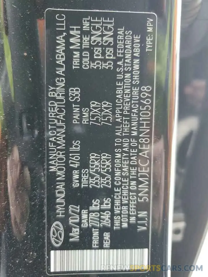 14 Photograph of a damaged car 5NMJECAE8NH105698 HYUNDAI TUCSON 2022
