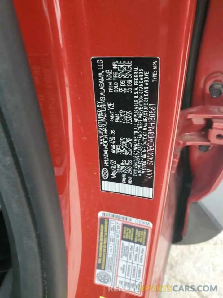 13 Photograph of a damaged car 5NMJECAE8NH130861 HYUNDAI TUCSON 2022