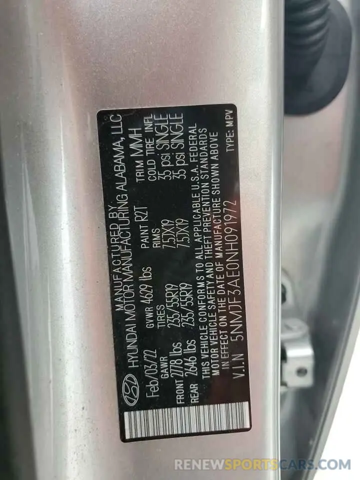 14 Photograph of a damaged car 5NMJF3AE0NH091972 HYUNDAI TUCSON 2022