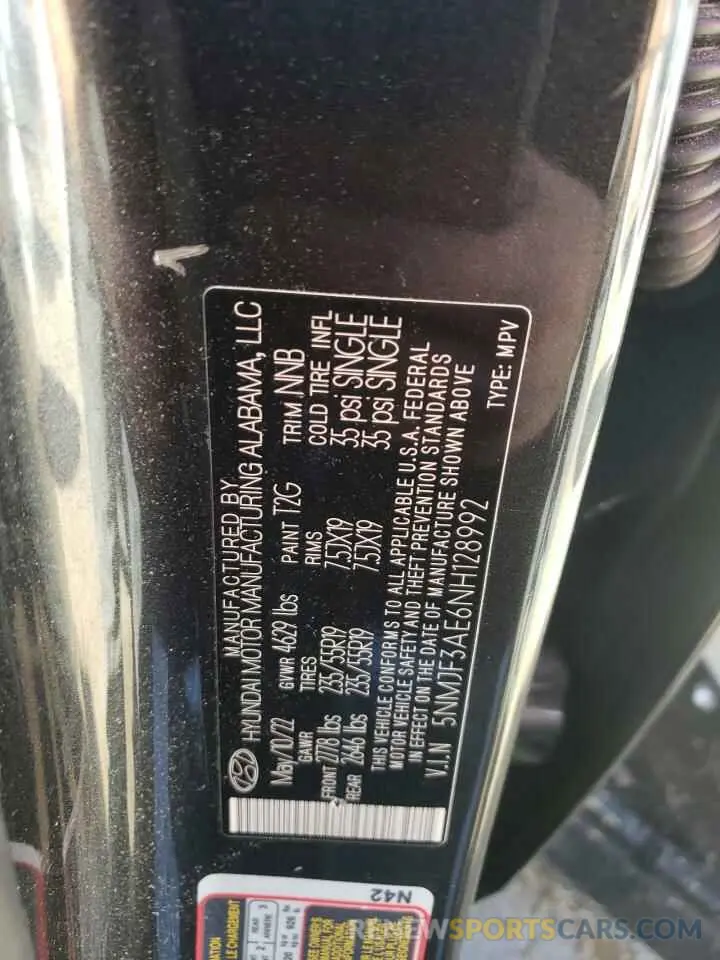 13 Photograph of a damaged car 5NMJF3AE6NH128992 HYUNDAI TUCSON 2022