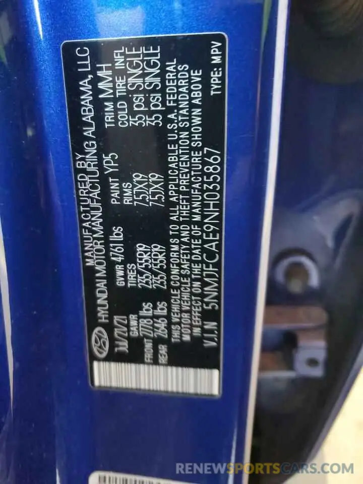 13 Photograph of a damaged car 5NMJFCAE9NH035867 HYUNDAI TUCSON 2022