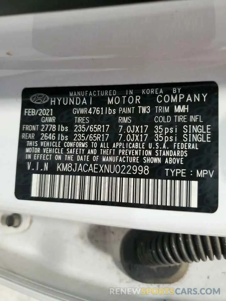13 Photograph of a damaged car KM8JACAEXNU022998 HYUNDAI TUCSON 2022