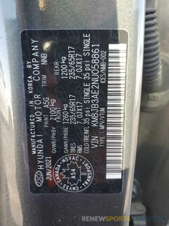13 Photograph of a damaged car KM8JB3AE2NU058861 HYUNDAI TUCSON 2022
