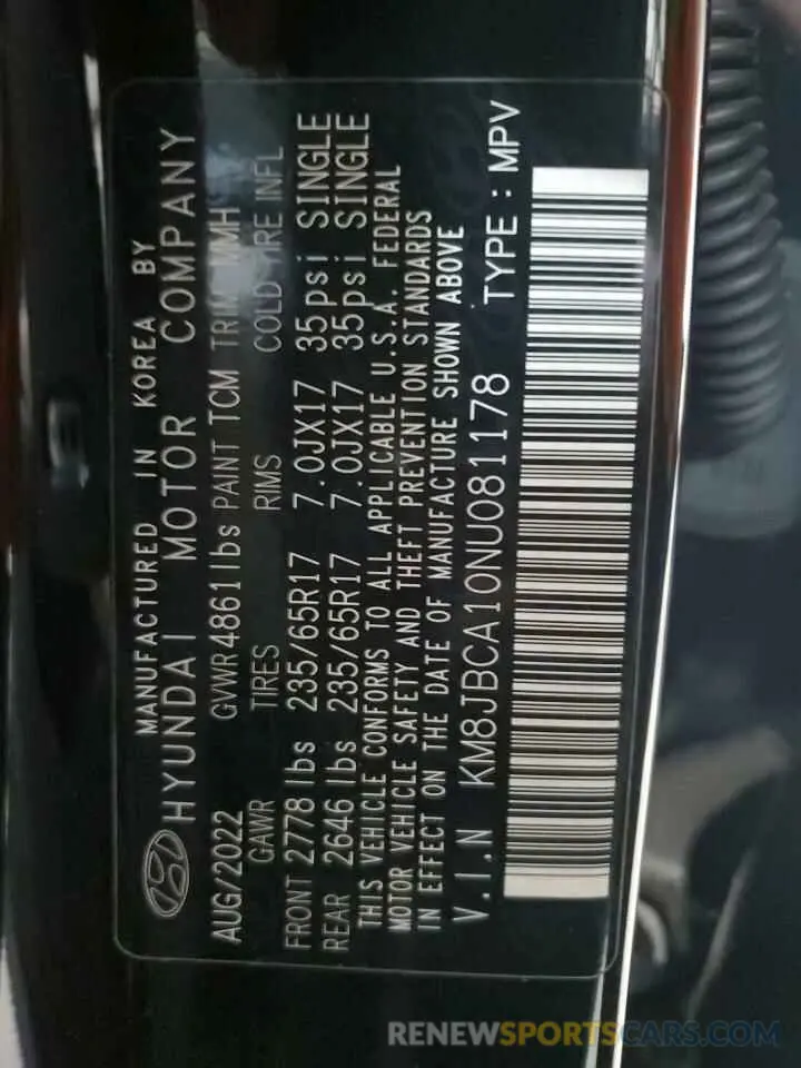 15 Photograph of a damaged car KM8JBCA10NU081178 HYUNDAI TUCSON 2022