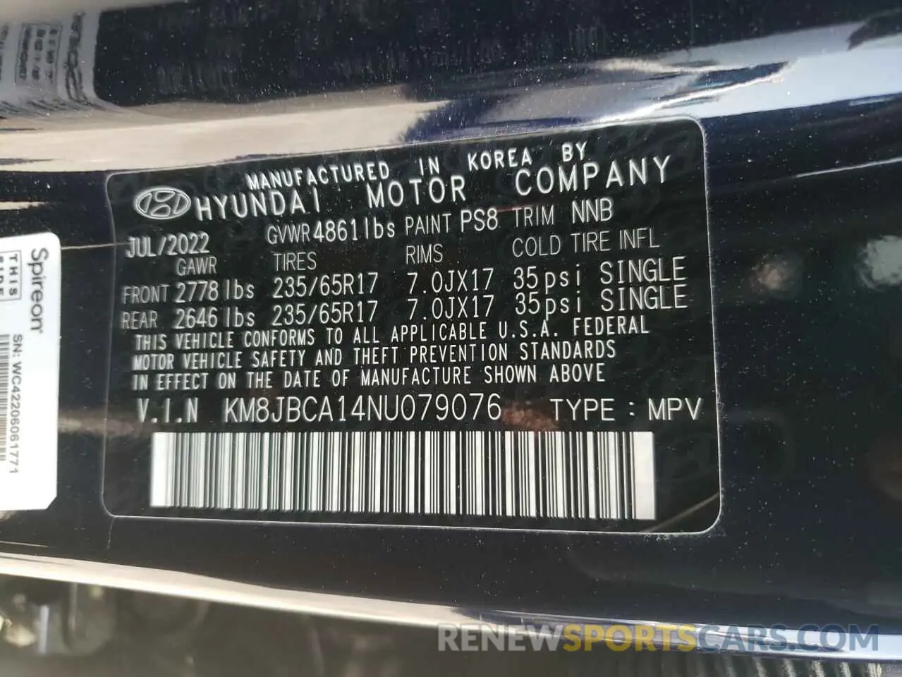 13 Photograph of a damaged car KM8JBCA14NU079076 HYUNDAI TUCSON 2022