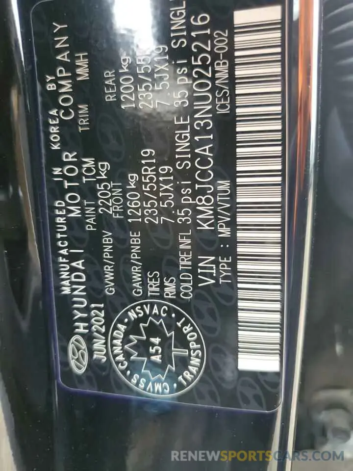 12 Photograph of a damaged car KM8JCCA13NU025216 HYUNDAI TUCSON 2022