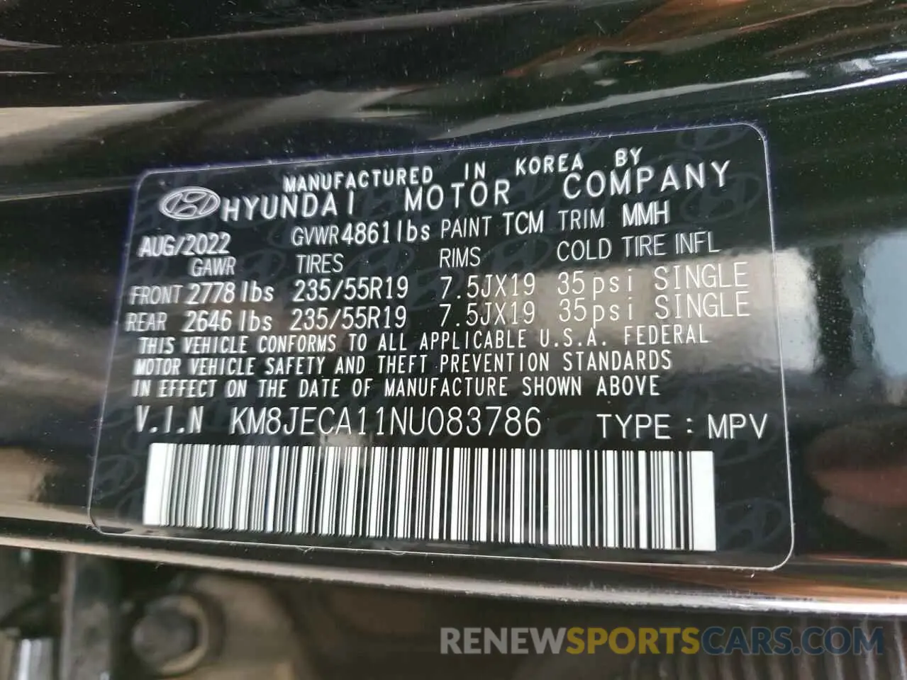 14 Photograph of a damaged car KM8JECA11NU083786 HYUNDAI TUCSON 2022