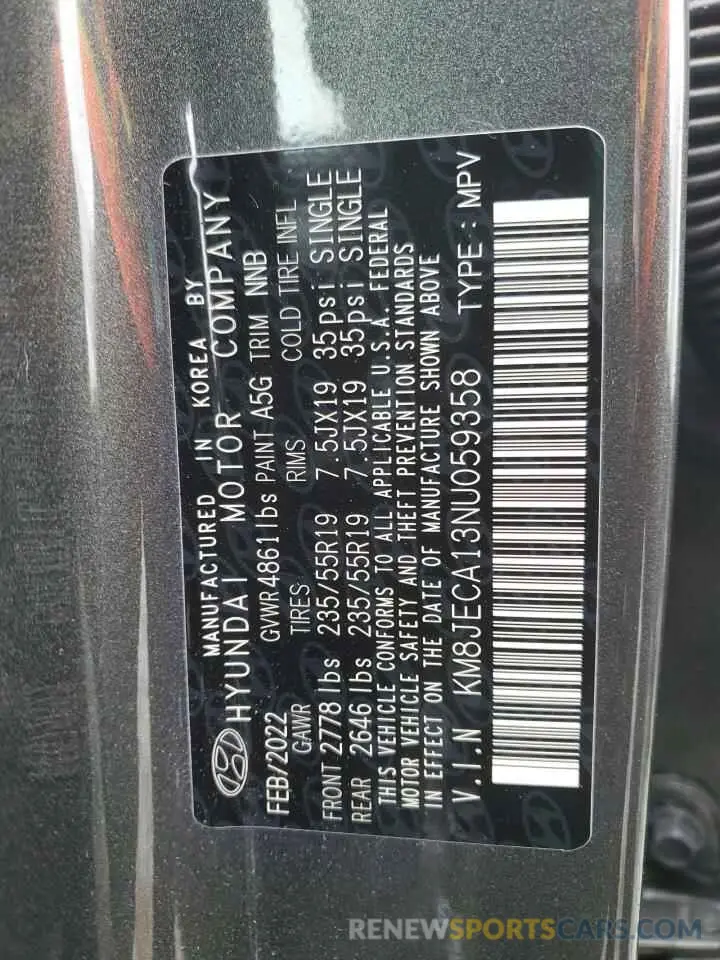 14 Photograph of a damaged car KM8JECA13NU059358 HYUNDAI TUCSON 2022