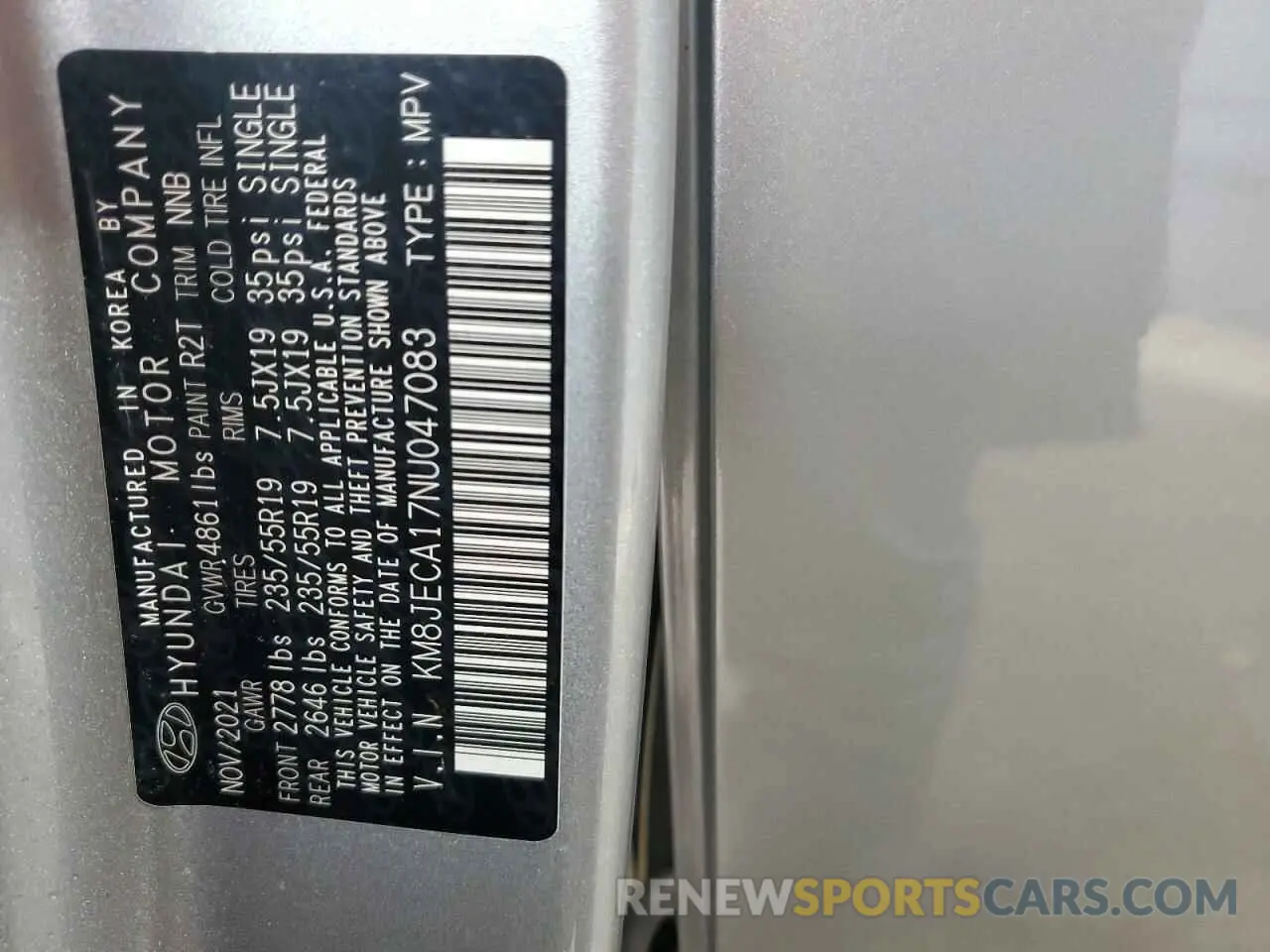 13 Photograph of a damaged car KM8JECA17NU047083 HYUNDAI TUCSON 2022