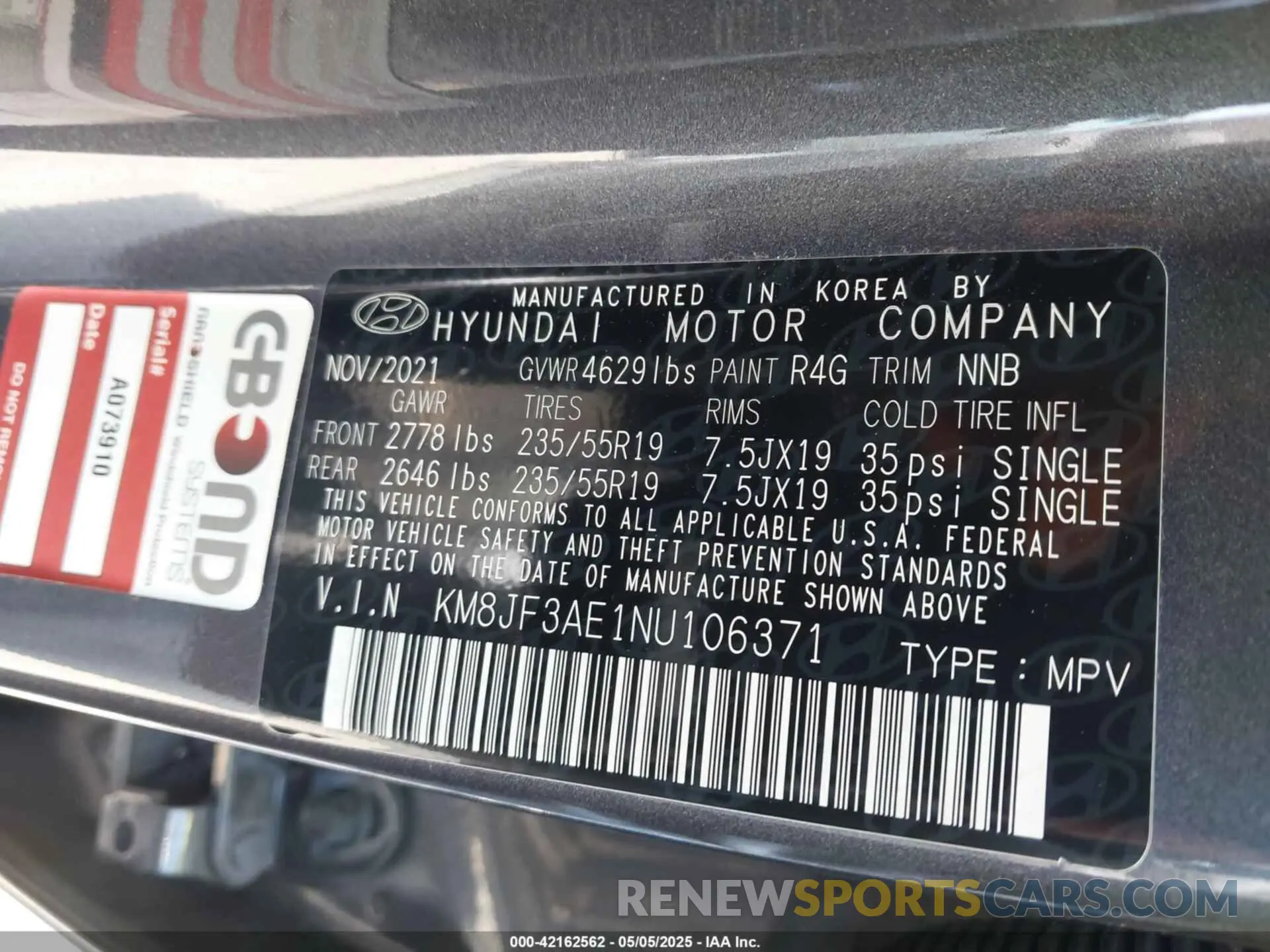 9 Photograph of a damaged car KM8JF3AE1NU106371 HYUNDAI TUCSON 2022