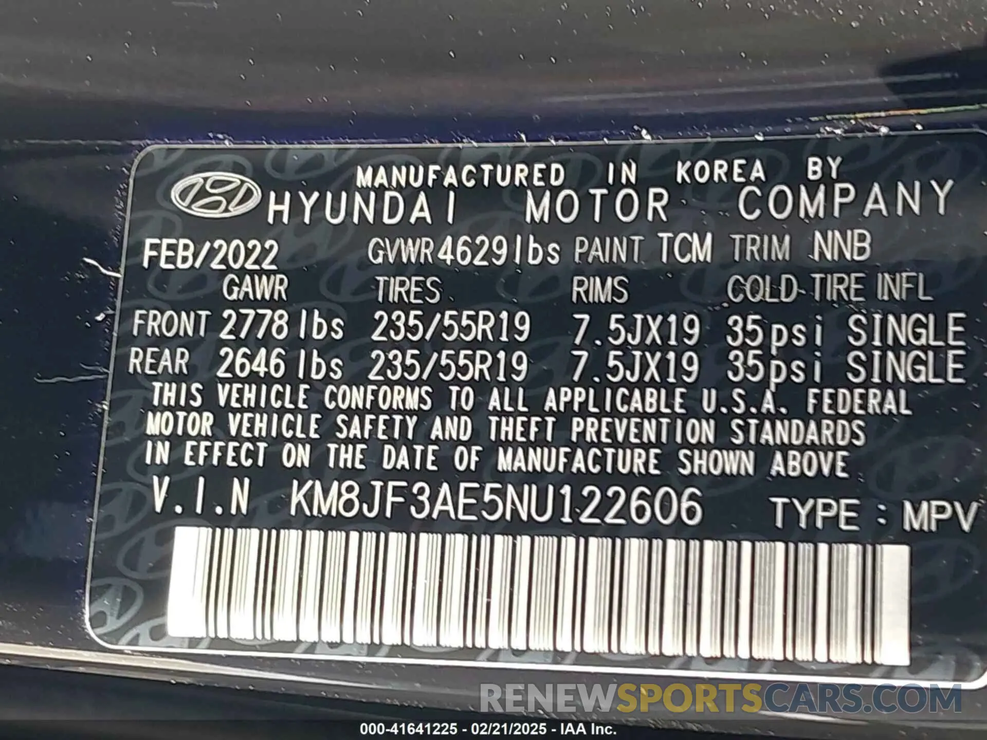 9 Photograph of a damaged car KM8JF3AE5NU122606 HYUNDAI TUCSON 2022