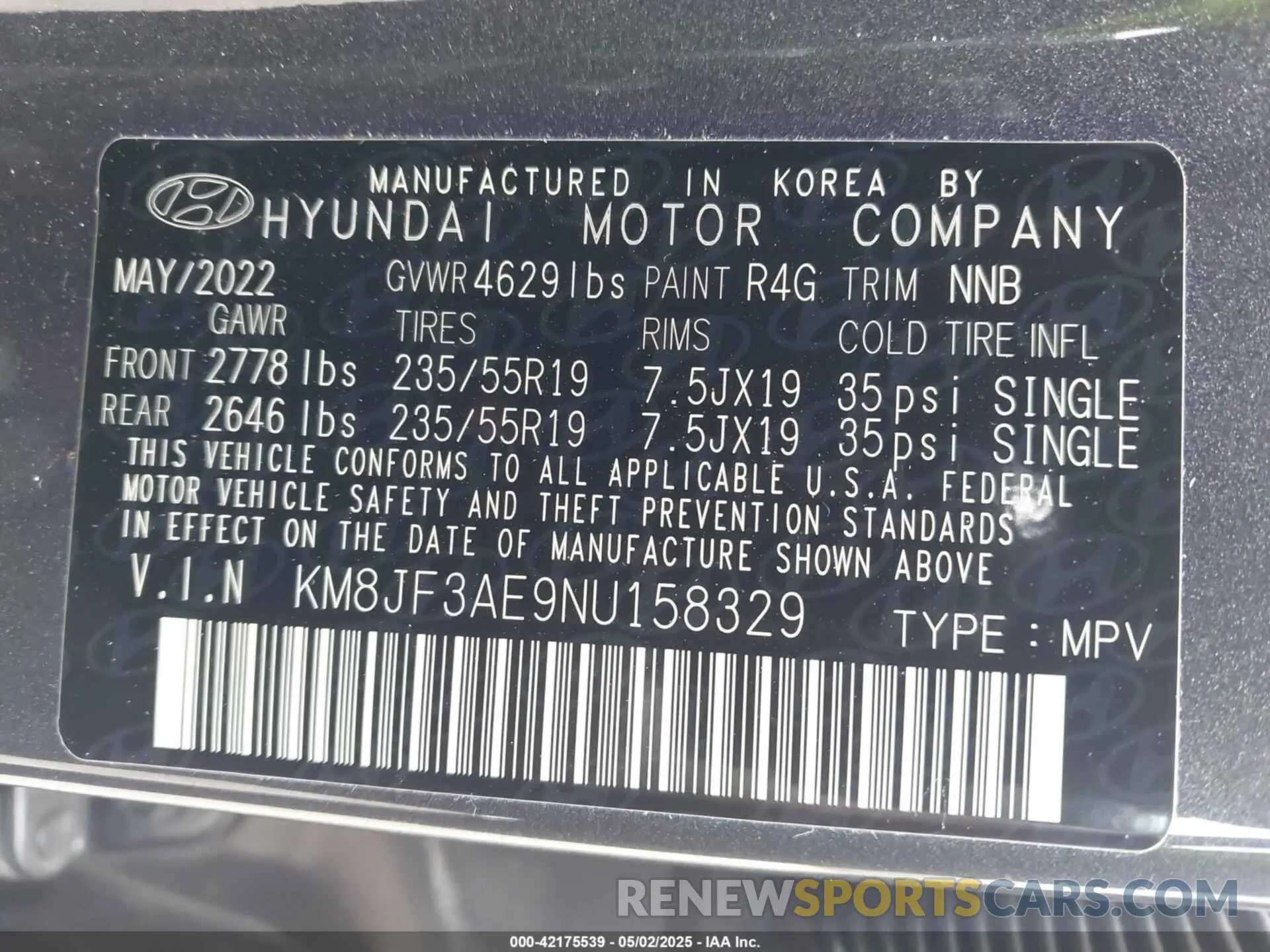 9 Photograph of a damaged car KM8JF3AE9NU158329 HYUNDAI TUCSON 2022