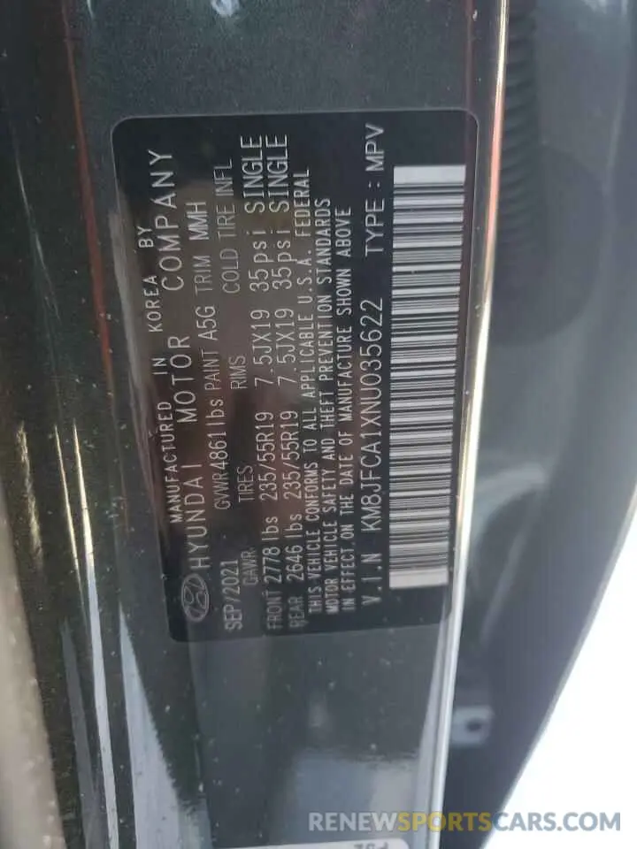 12 Photograph of a damaged car KM8JFCA1XNU035622 HYUNDAI TUCSON 2022
