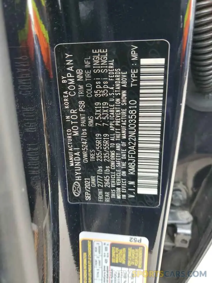 13 Photograph of a damaged car KM8JFDA22NU035810 HYUNDAI TUCSON 2022