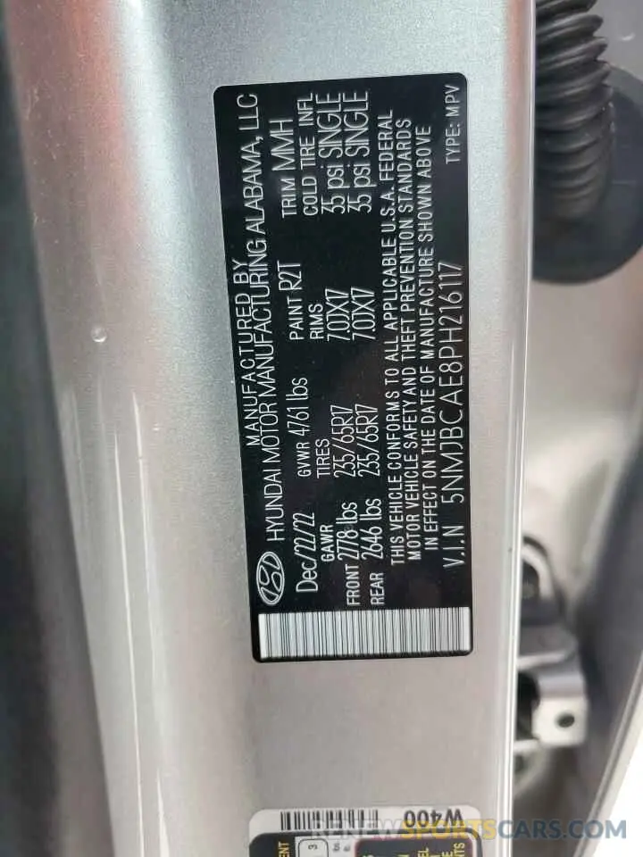 14 Photograph of a damaged car 5NMJBCAE8PH216117 HYUNDAI TUCSON 2023