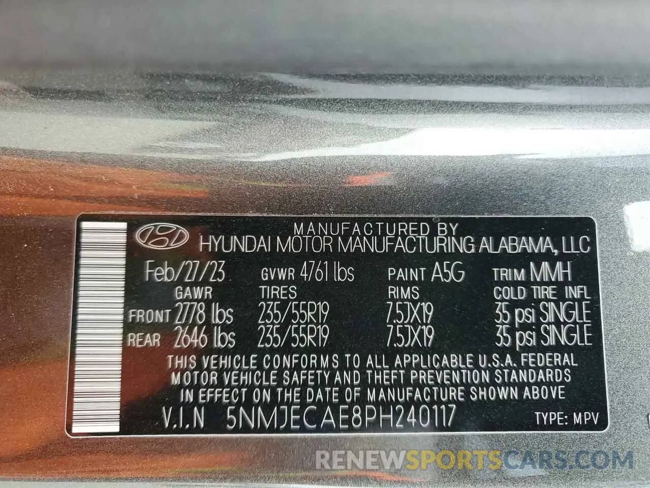 13 Photograph of a damaged car 5NMJECAE8PH240117 HYUNDAI TUCSON 2023