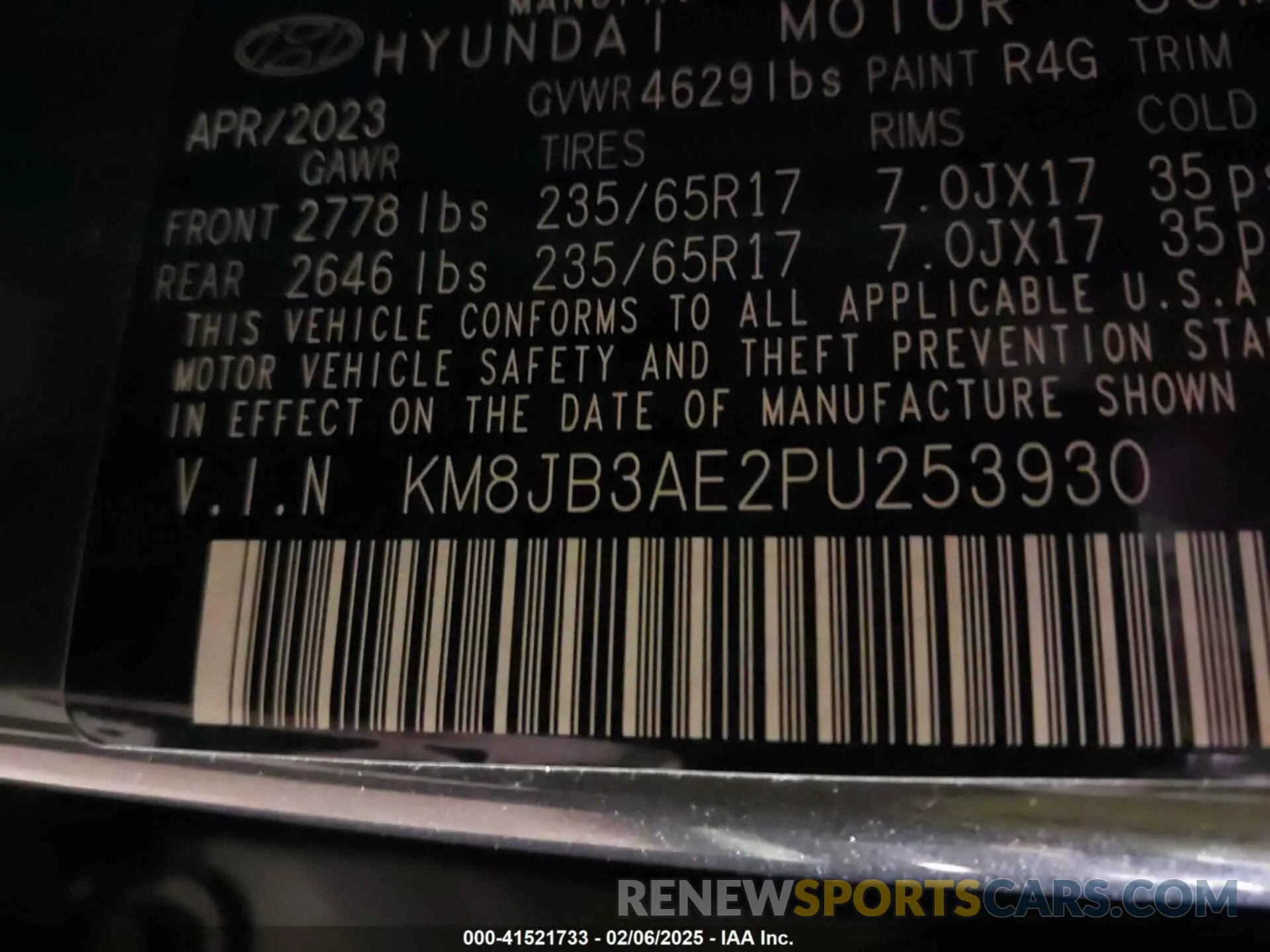 9 Photograph of a damaged car KM8JB3AE2PU253930 HYUNDAI TUCSON 2023